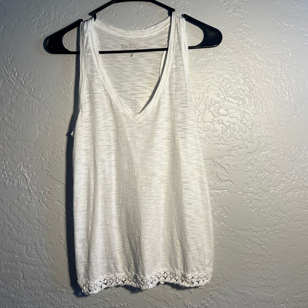 White Lilly Pulitzer Tank with Lace Bottom